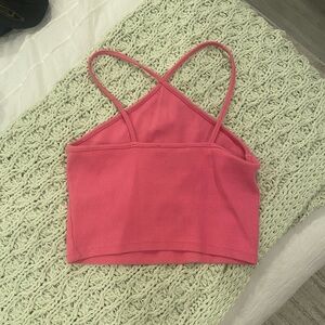 Pink Ribbed Crisscross Crop Top